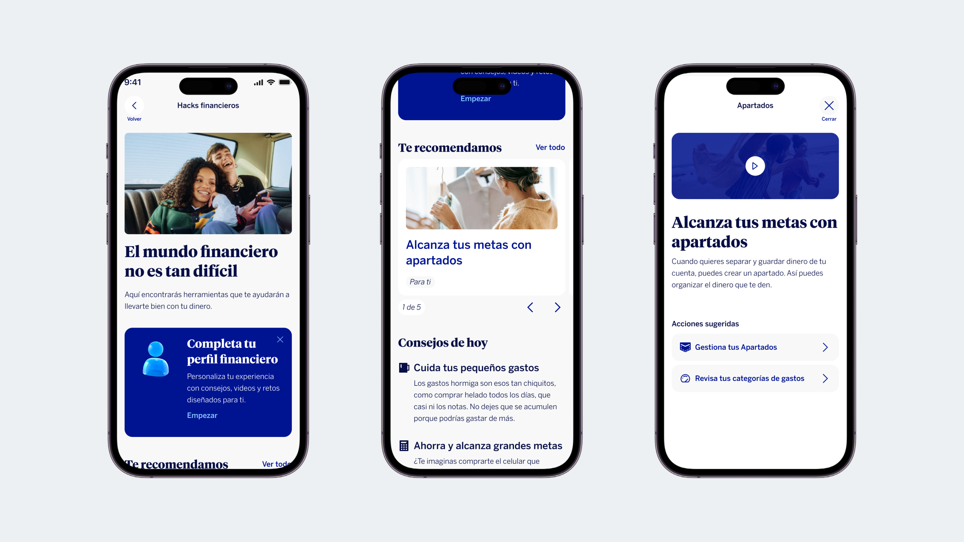 Mockups del módulo de educación financiera
