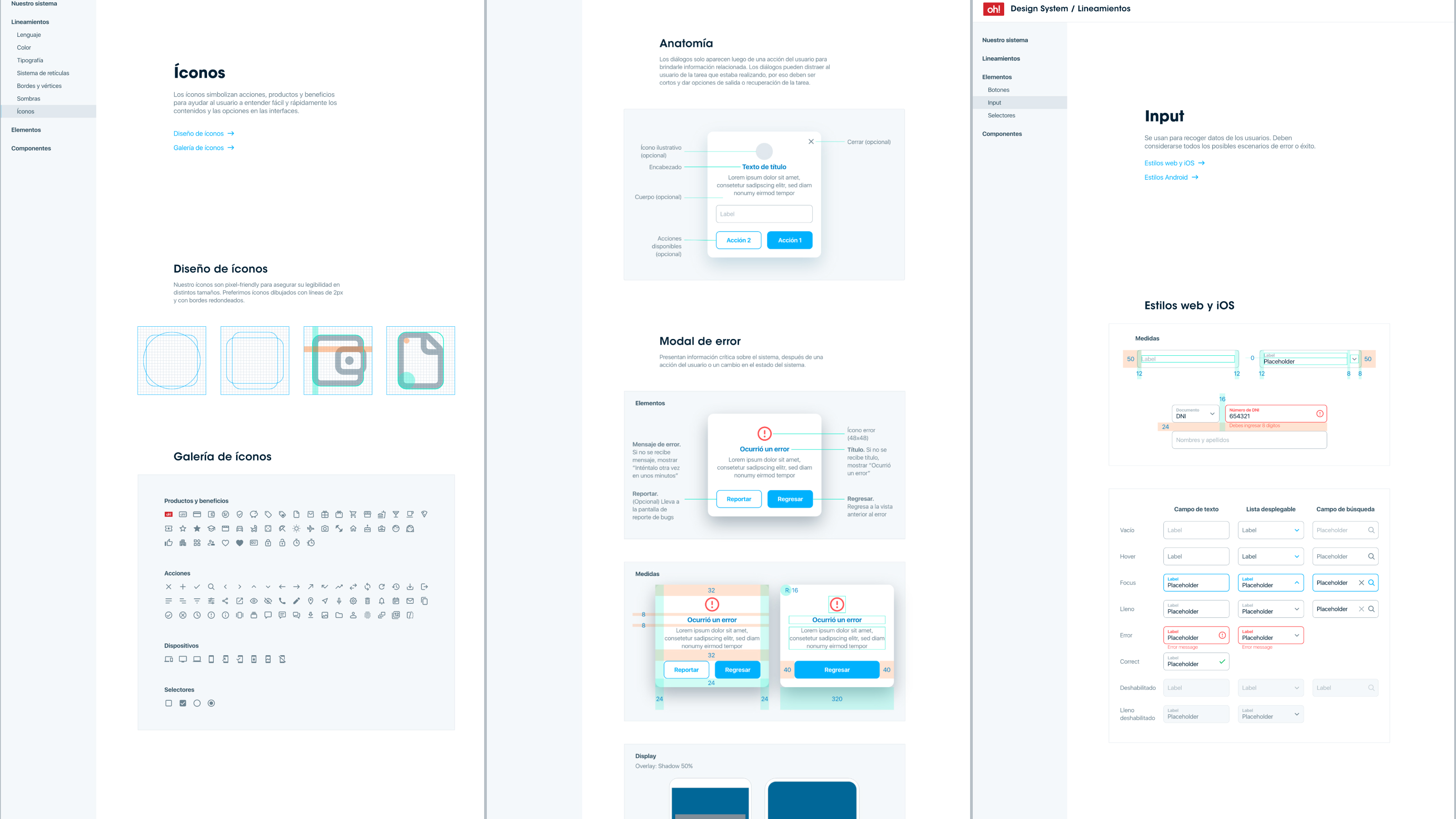 Más capturas de la documentación del sistema de diseño