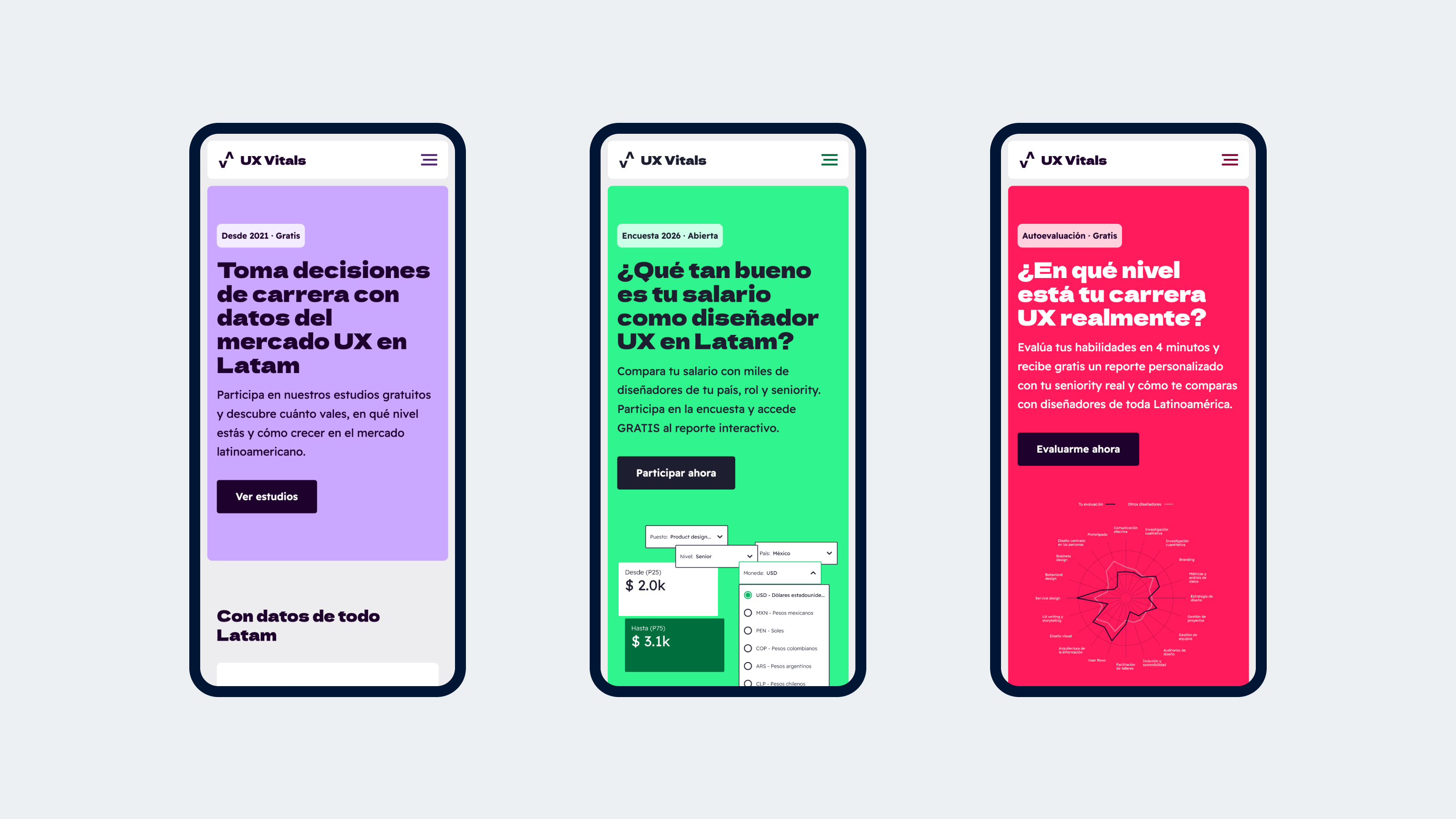Vistas de las landing pages