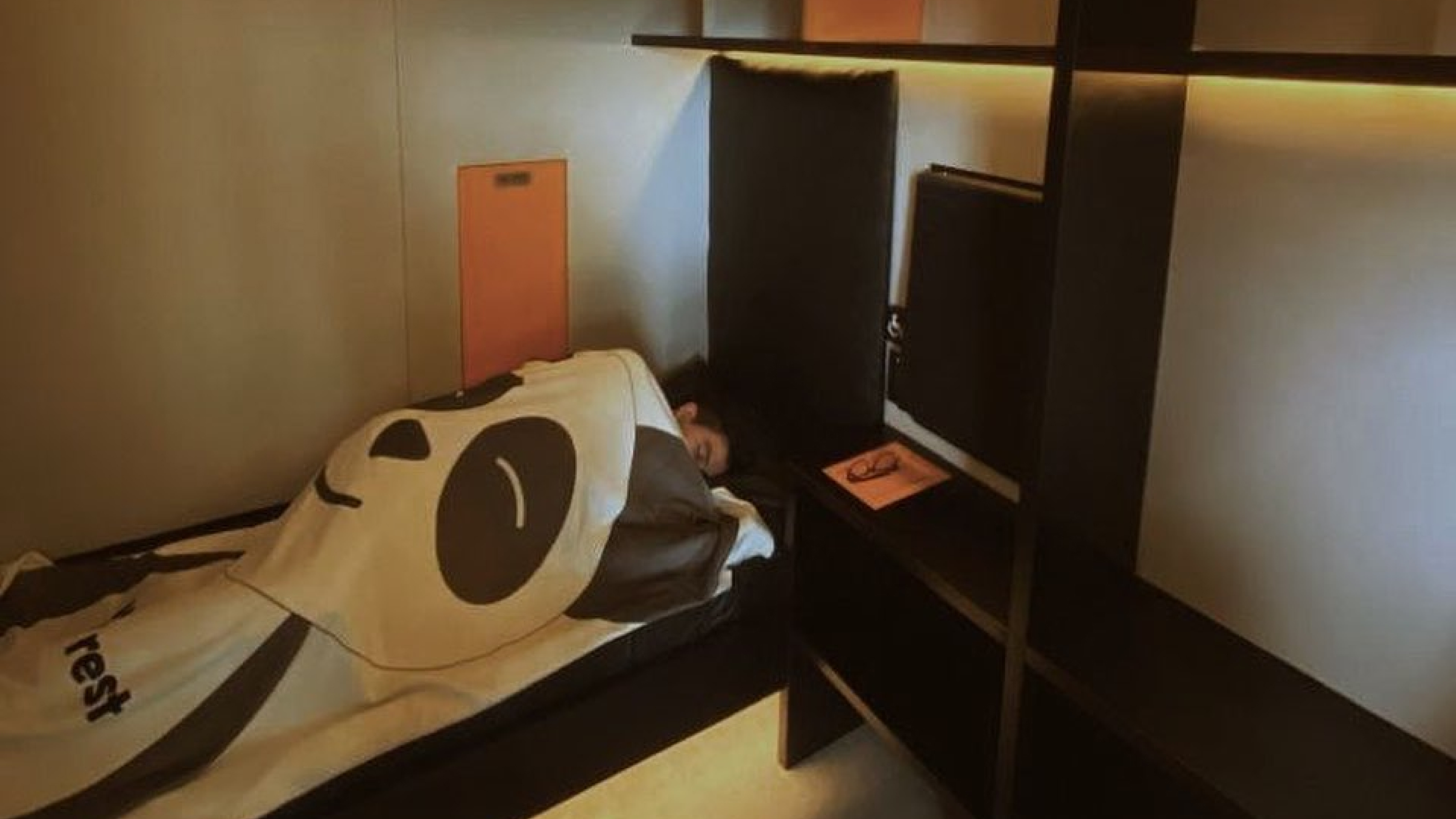 Foto un huesped durmiendo en la cabina de Wait 'n Rest