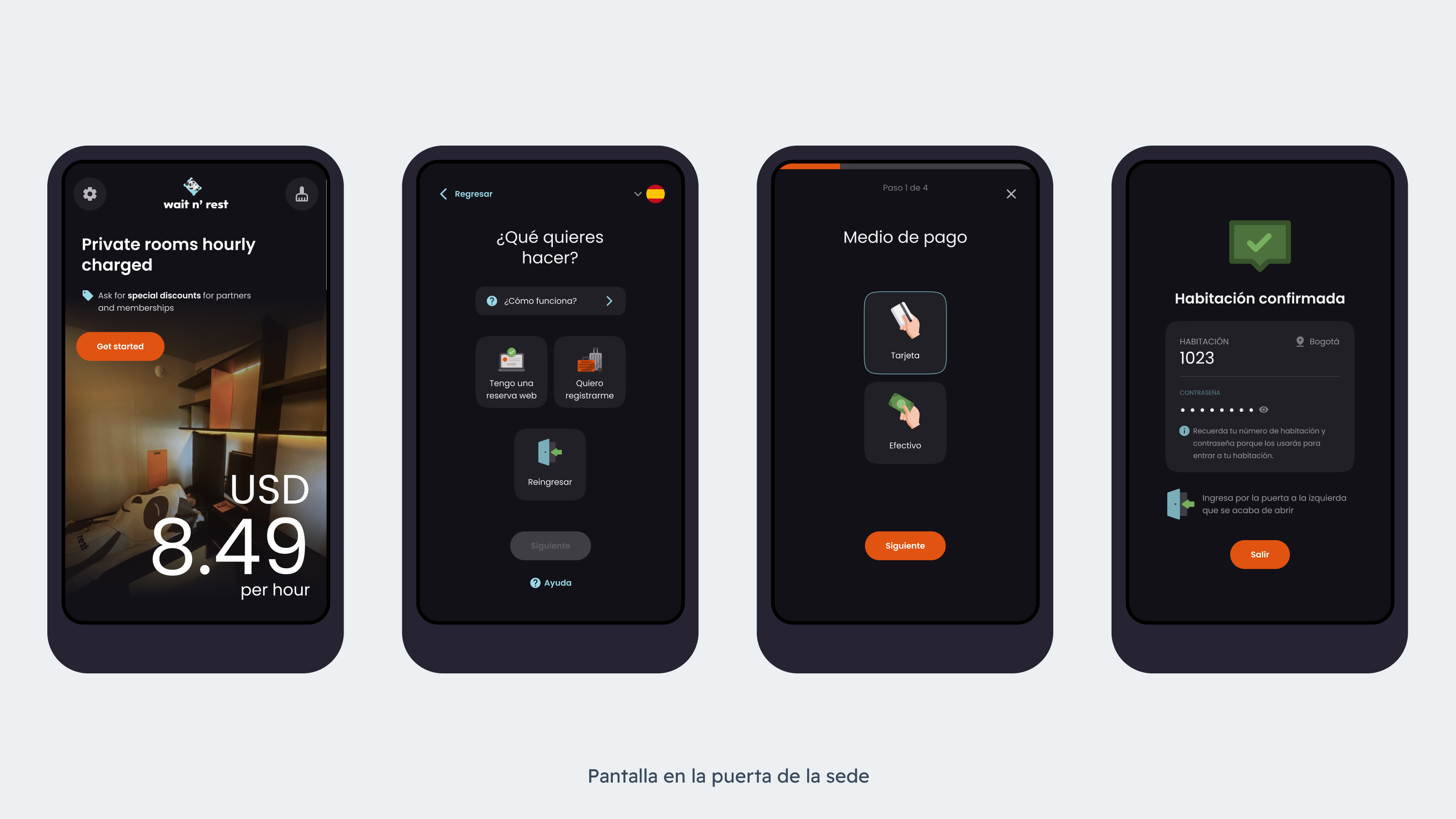 Vistas de la pantalla en la puerta de la sede
